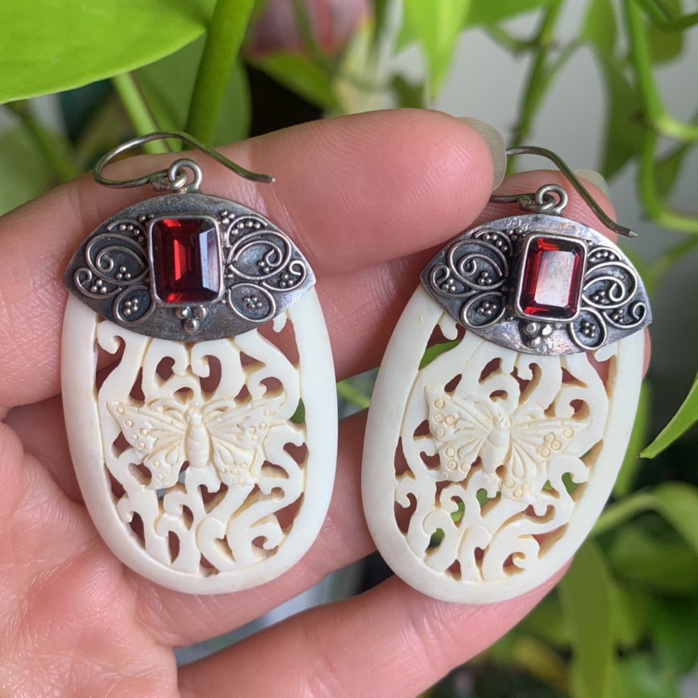 925s Silver Butterfly & Garnet Crystal Earrings